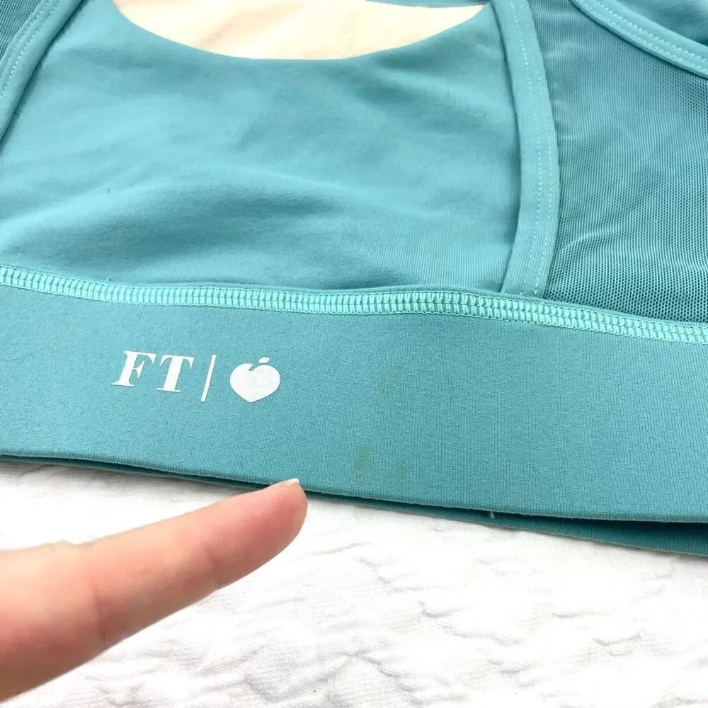 BUY 1 GET 1 FREE FT large teal and tan sports bra mesh overlay high neck